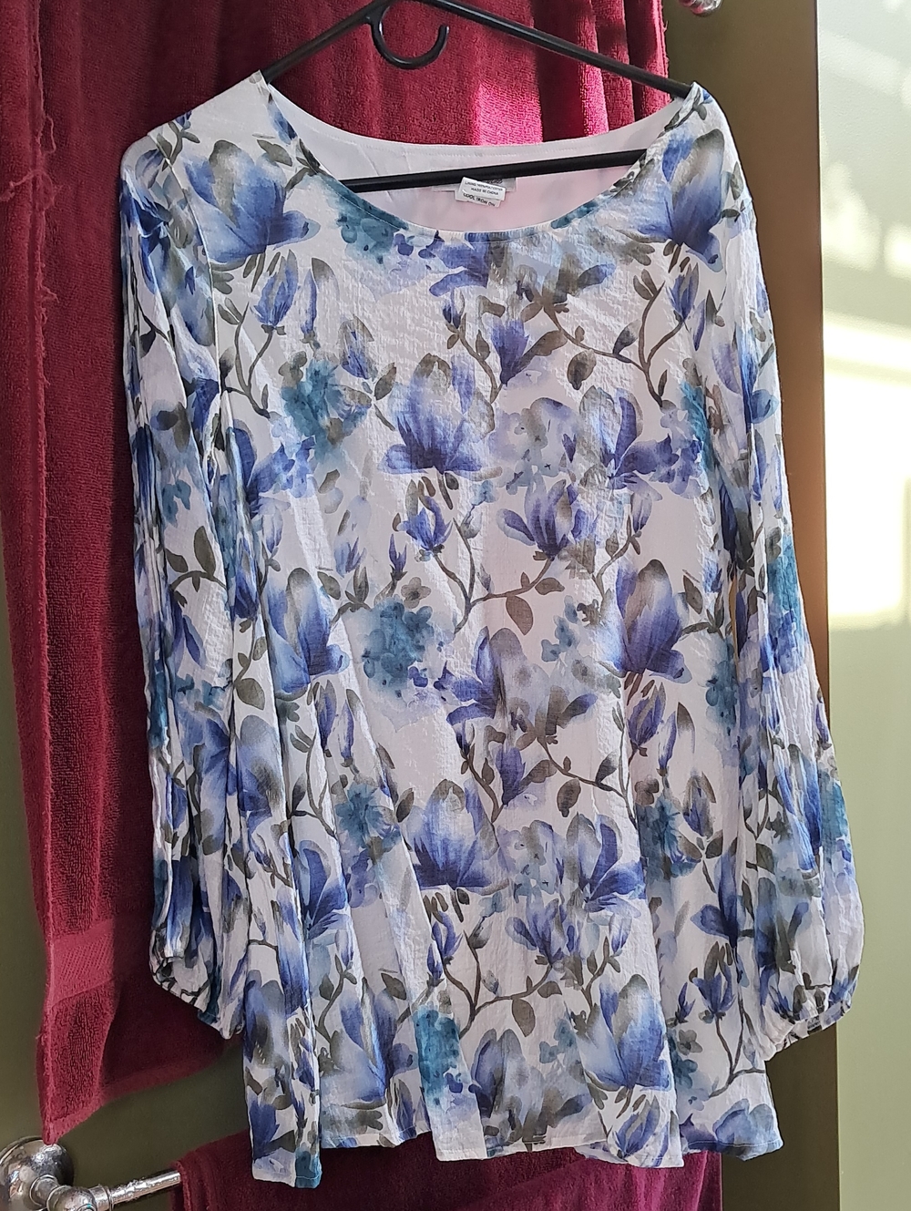 Lightweight Sheer Floral Blouse - Blue